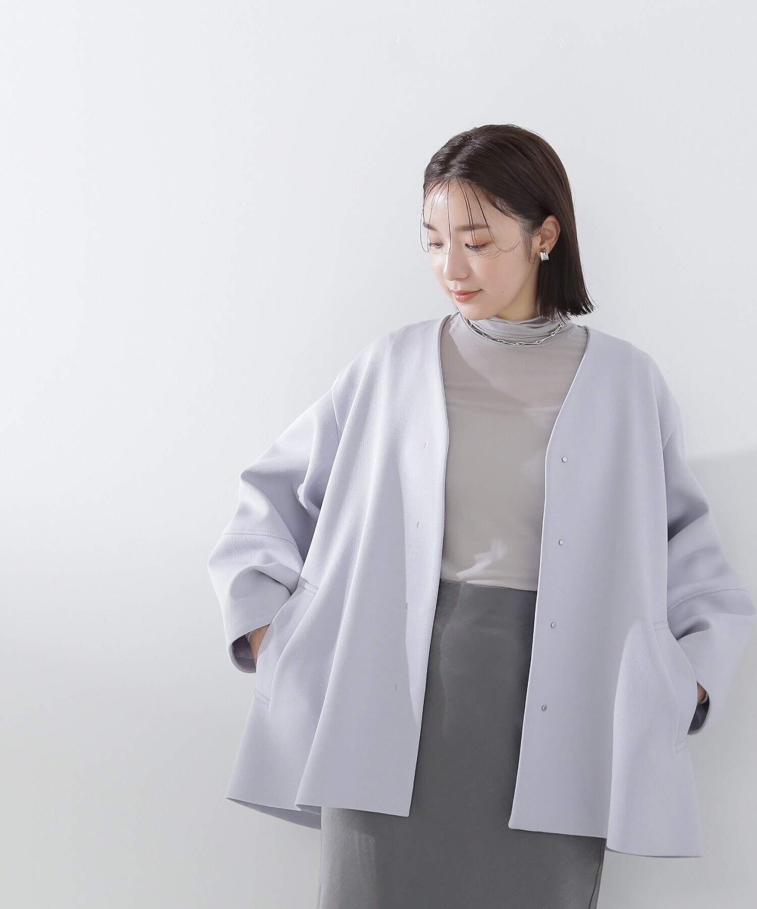 ノーカラーフォルムハーフコート 24SS|NATURAL BEAUTY BASIC