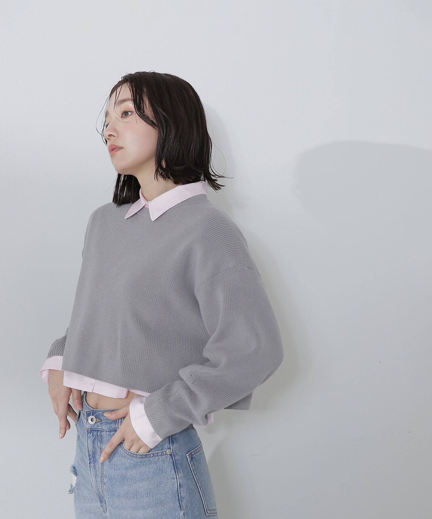 クロップドニット＆シャツセット 24SS|NATURAL BEAUTY BASIC 