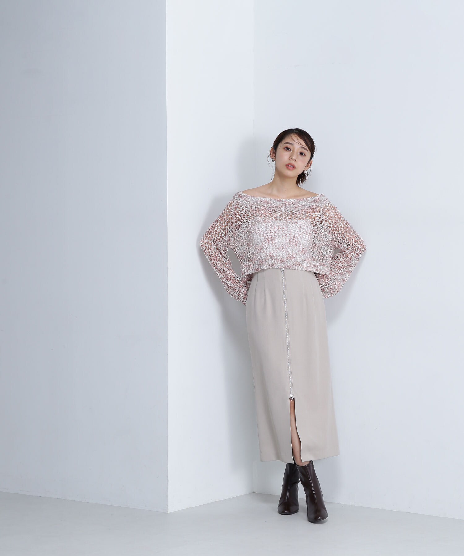フロントジップナロースカート|NATURAL BEAUTY BASIC(ナチュラル