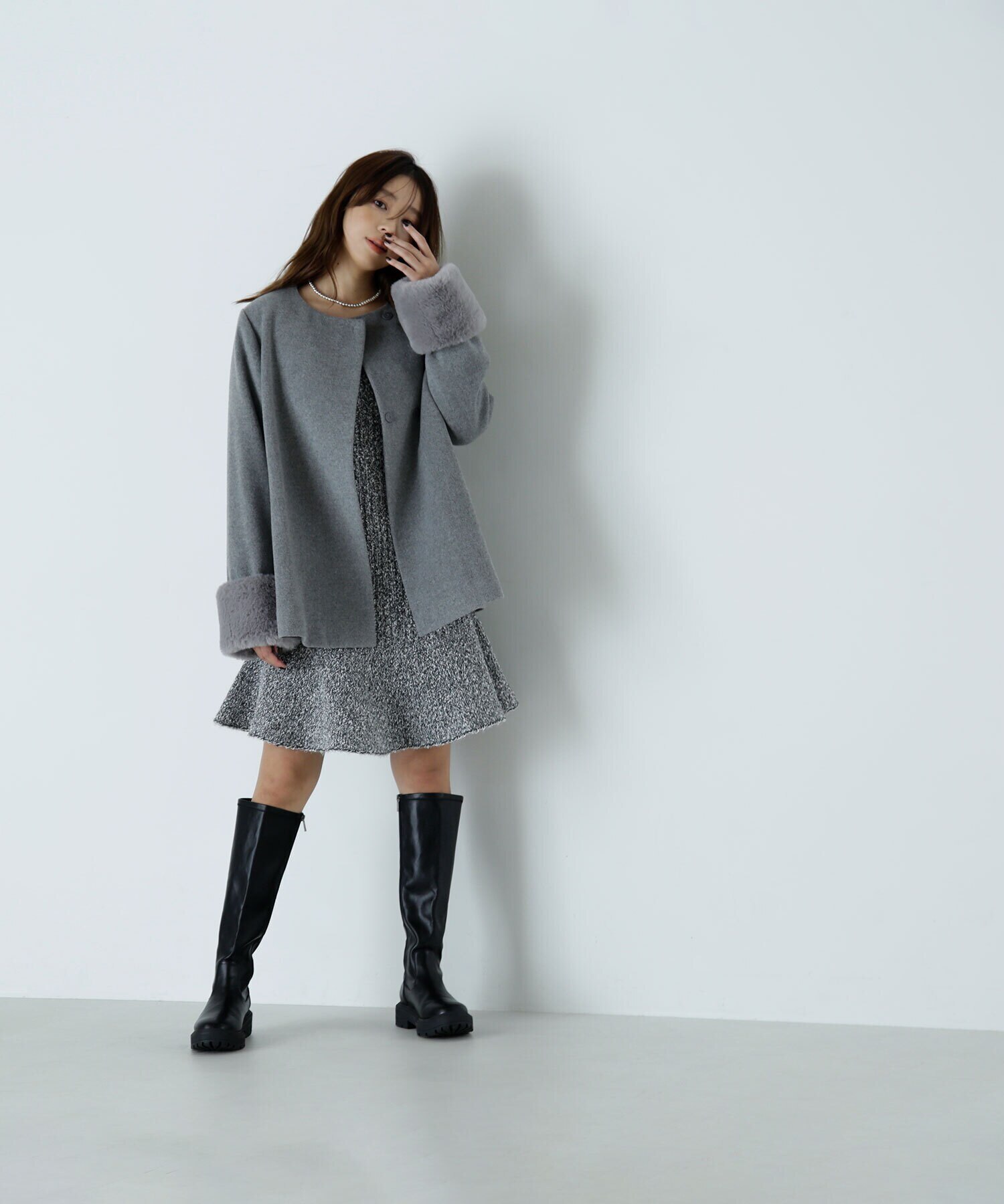 フェイクファースリーブハーフコート　24AW