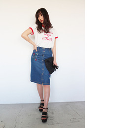 【フリーズマート/Free’s Mart】 刺繍ひざ丈デニムスカート [送料無料]