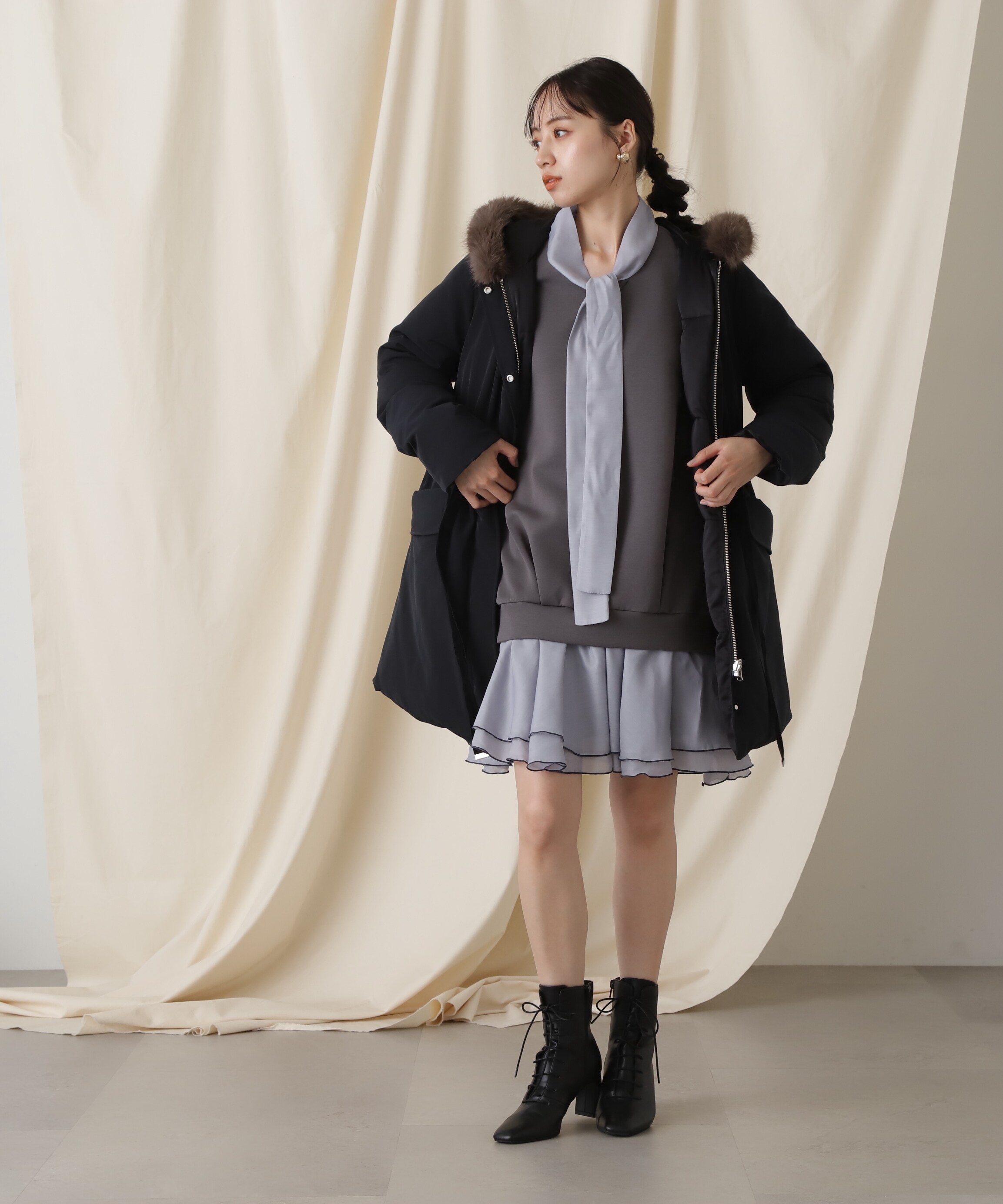 レディースJILL STUART????ファー付コート ネイビー - ピーコート