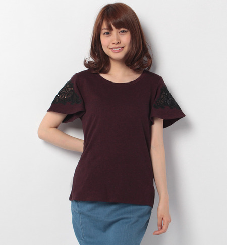 レース切り替えベルスリーブトップス