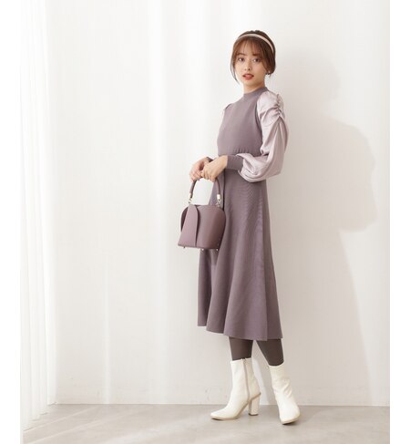 サテンギャザースリーブニットワンピース Proportion Body Dressing プロポーションボディドレッシング の通販 アイルミネ サテンギャザースリーブニットワンピース Proportion Body Dressing プロポーションボディドレッシング の通販 アイルミネ