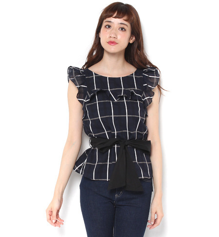 【リランドチュール/Rirandture】 ウエストリボン付フリルブラウス [送料無料]