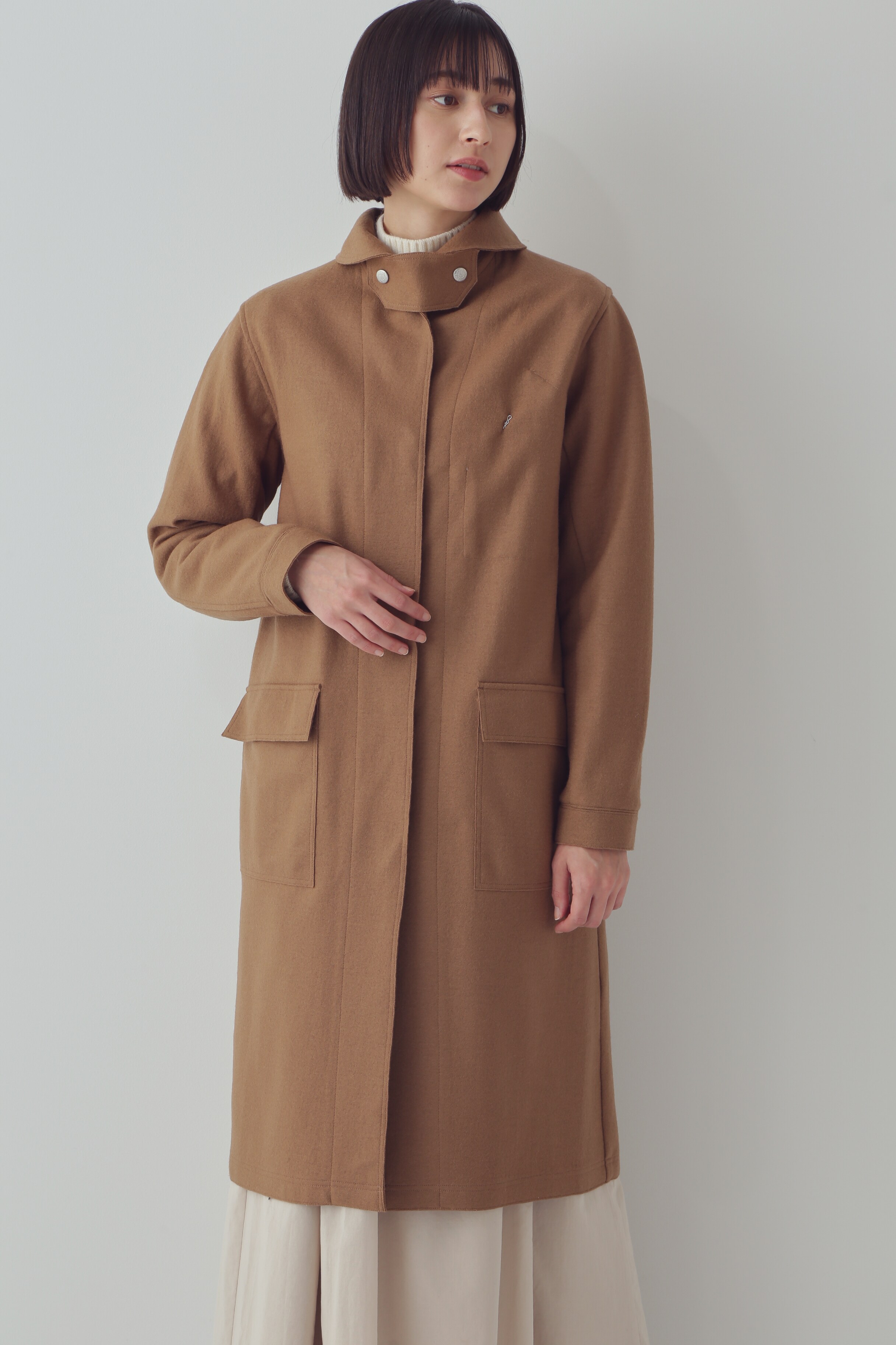 美品】MaxMara ウールロングコート 茶 ベルト ドット Mサイズ - ロング 