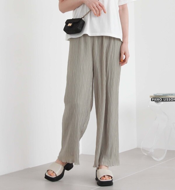 シフォンプリーツストレートパンツ
