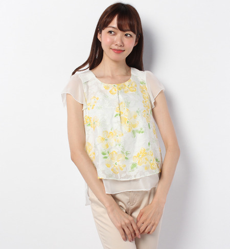 水彩フラワーシフォンブラウス(4R13-0589A)