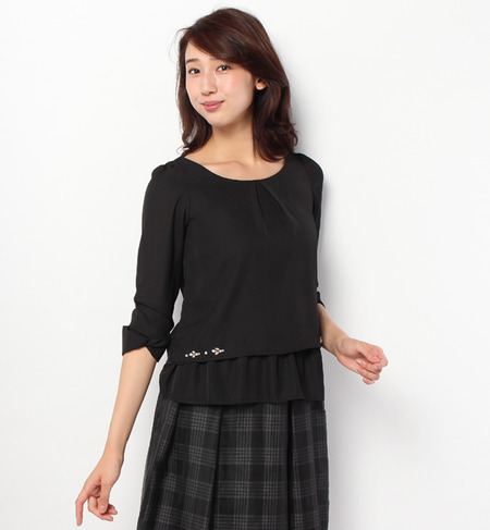 袖リボンモチーフ裾フリルチュニックブラウス(4R13-GD90298)
