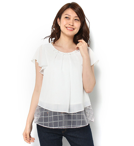 【ルゥ デ ルゥ/Rew de Rew】 ☆イエロー ルミネ限定☆裾チェック フレアブラウス(5R13-0654) [送料無料]