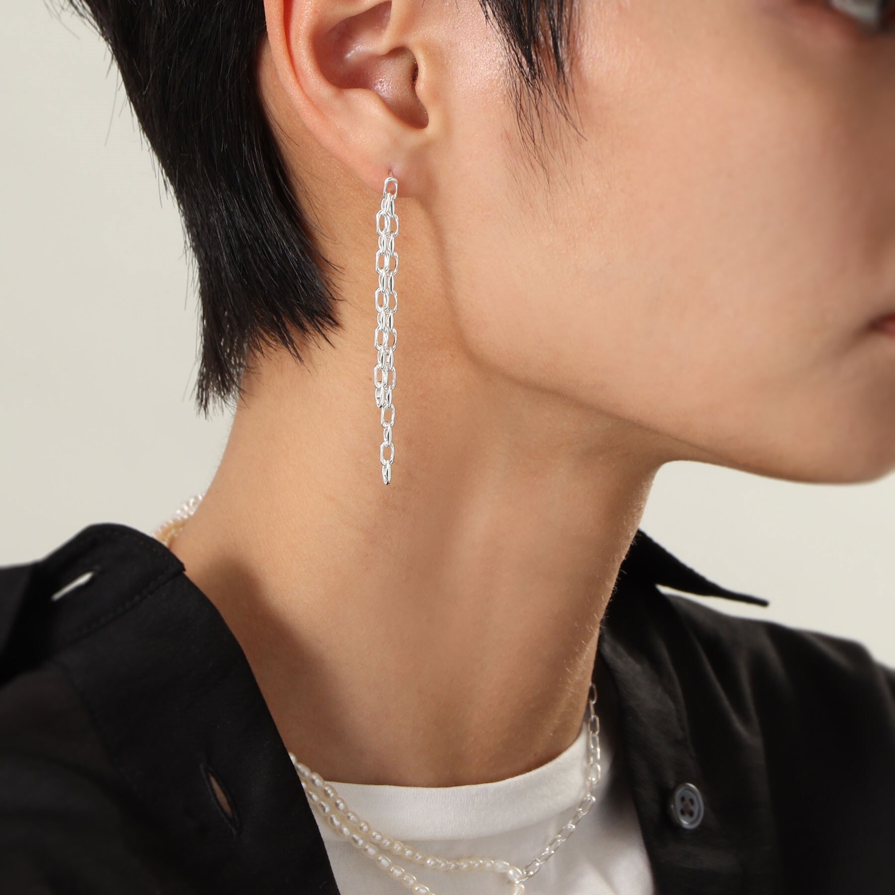 WEB限定】ニュアンスチェーン ダブルストレートピアス(シルバー