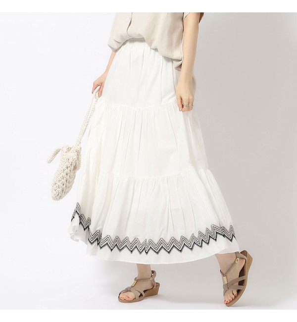 【シューラルー/SHOO・LA・RUE】 ふわっと揺れる インド綿 ティアード刺繍スカート