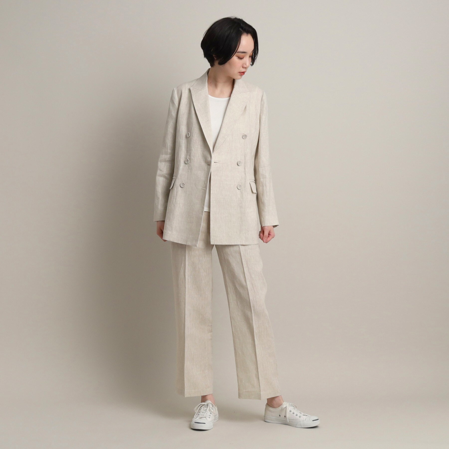 【セットアップ可能】リネンダブルブレストジャケット