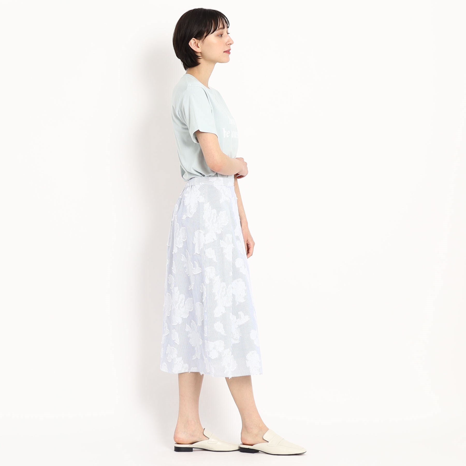 日本製/手洗い可】ストライプカットジャカードスカート|SunaUna