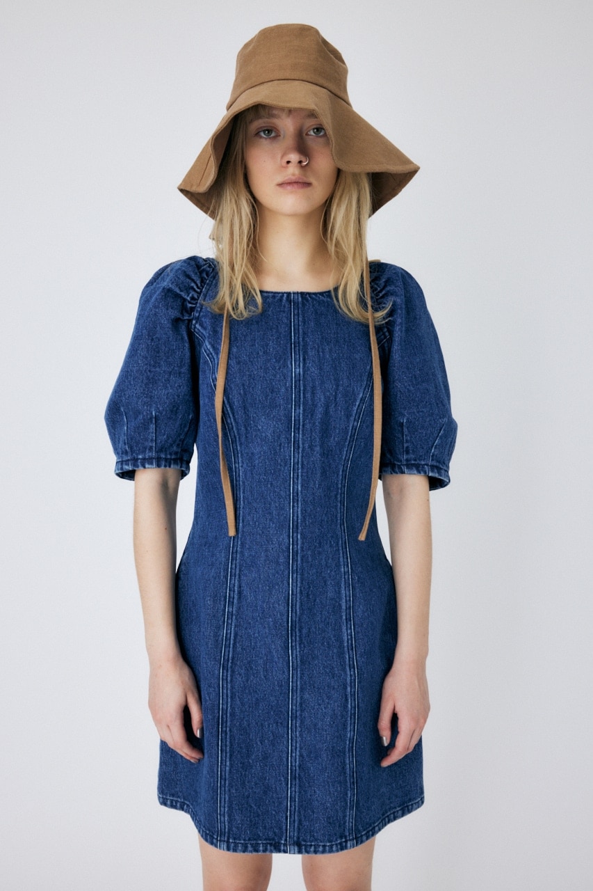 GATHER SLEEVE DENIM MINI ドレス|MOUSSY(マウジー)の通販