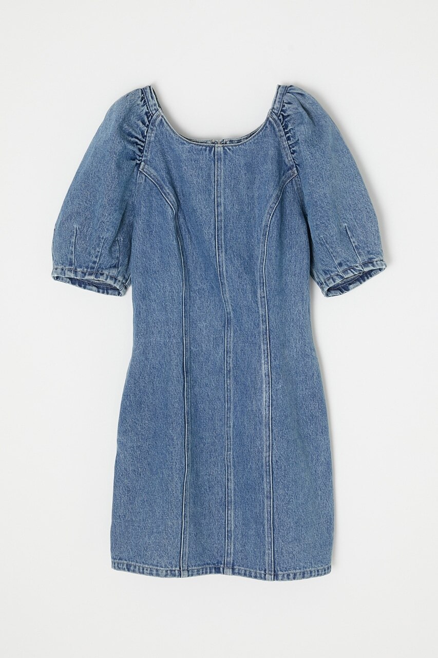 GATHER SLEEVE DENIM MINI ドレス