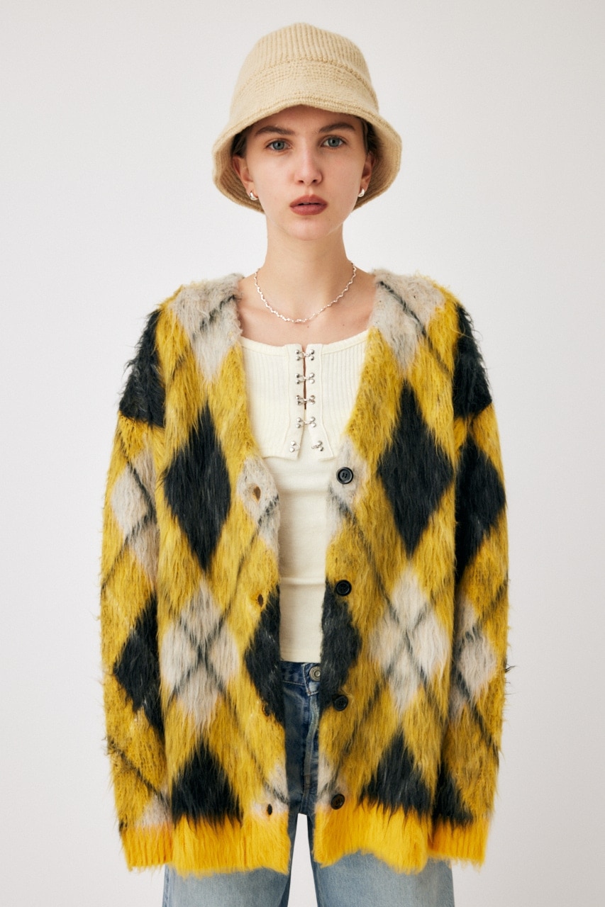 SHAGGY KNIT ARGYLE カーディガン|MOUSSY(マウジー)の通販｜アイルミネ