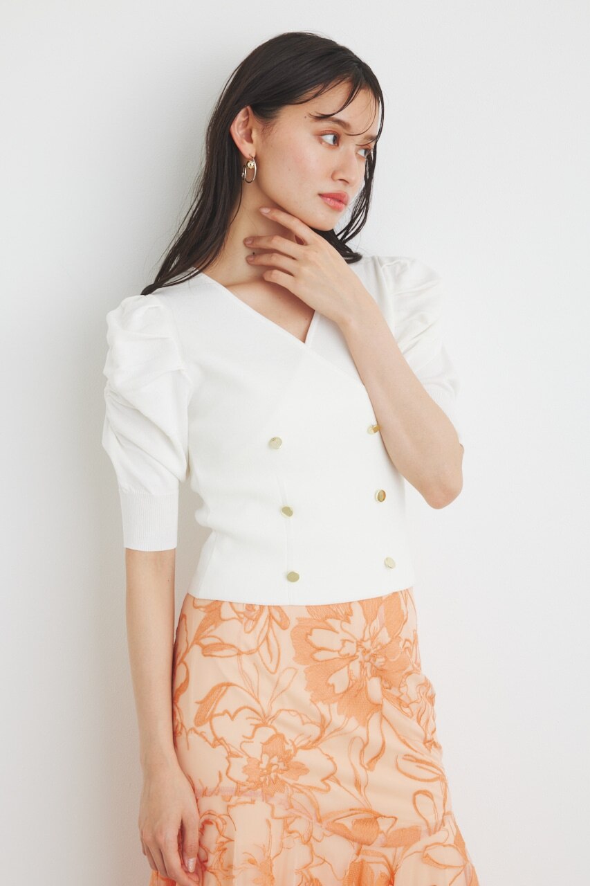 WボタンパフSLV Knit TOP