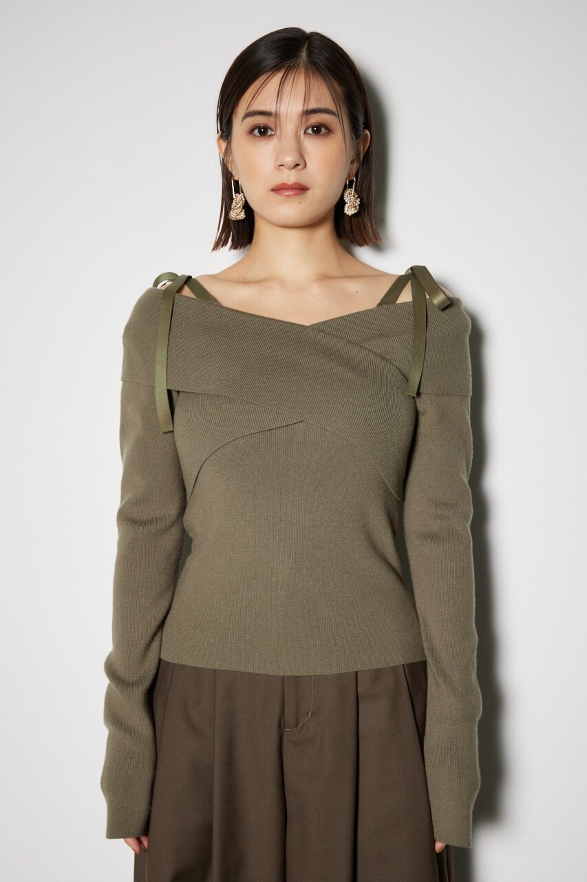 rienda | 2WAYショルダーリボンクロス ニット トップス (ニット ) |SHEL'TTER WEBSTORE