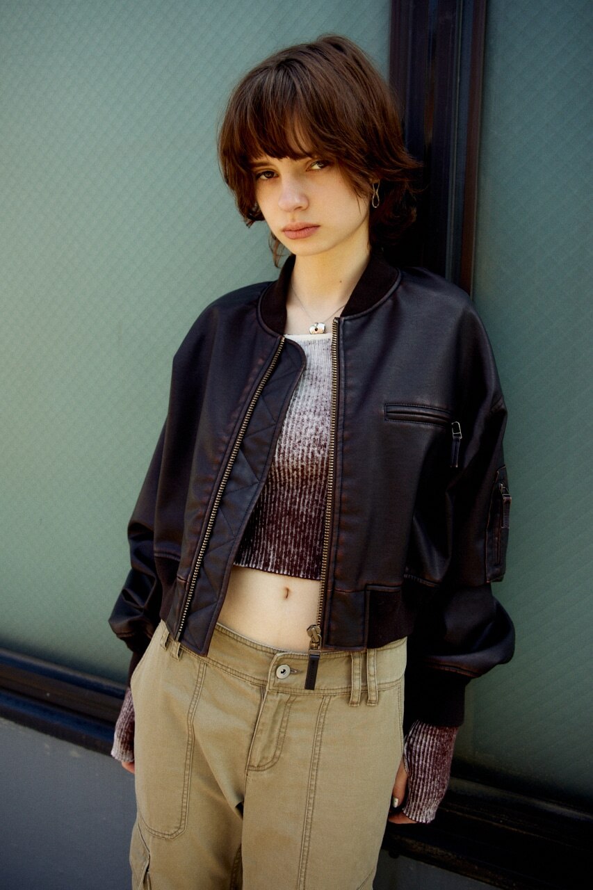 FABSLY／VINTAGE  F LEATHER CROPブルゾン