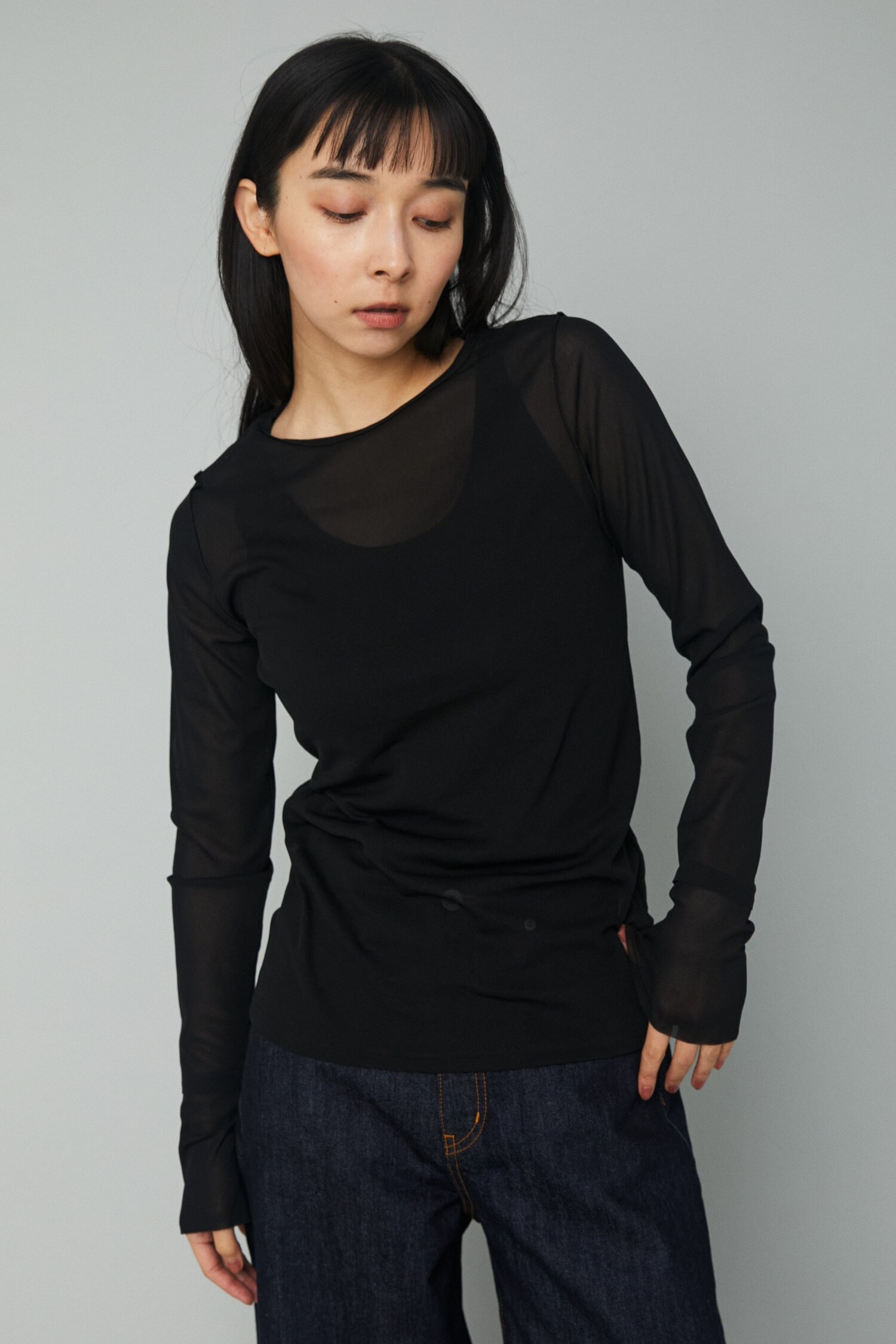 Crew neck mesh inner tops|HeRIN.CYE(ヘリンドットサイ)の通販