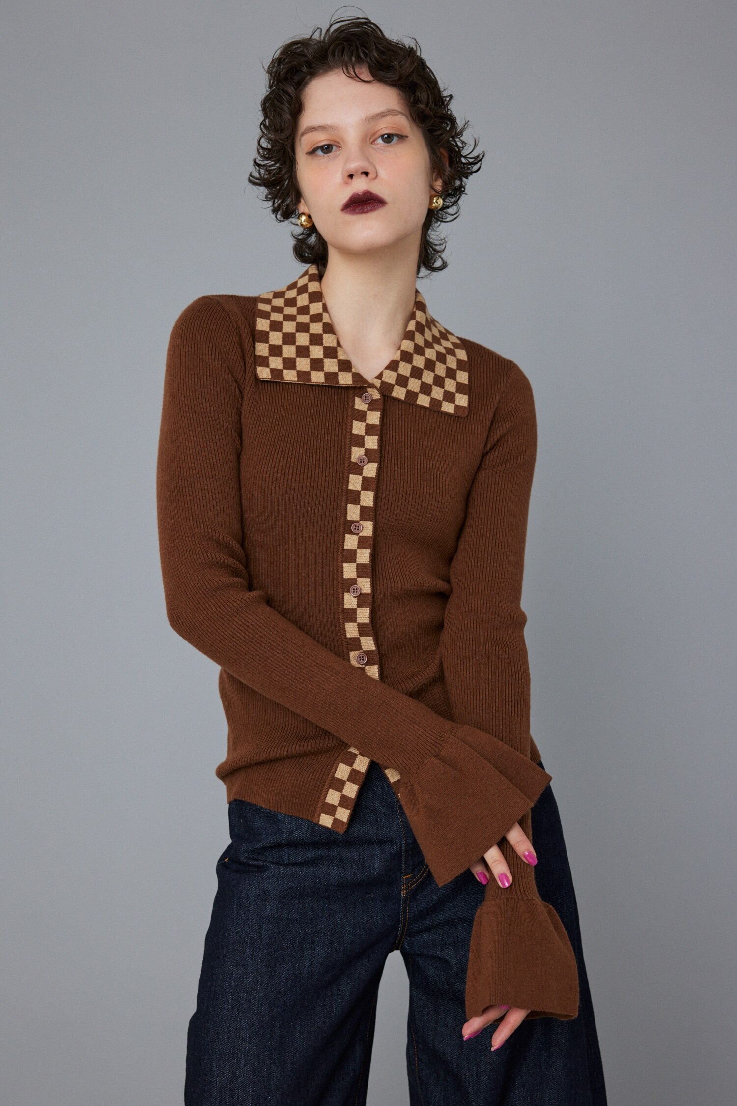 Checker rib knit tops|HeRIN.CYE(ヘリンドットサイ)の通販｜アイルミネ
