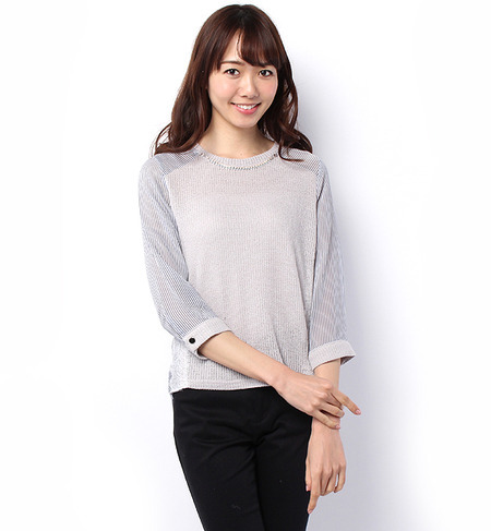 【Titilate Valet】ストライプ切替ビジュー付シャツ風プルオーバー