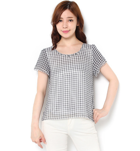 ギンガムチェックサックブラウス