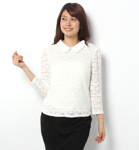 襟付起毛レースブラウス