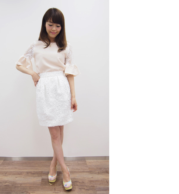 レーススリーブ切替ブラウス