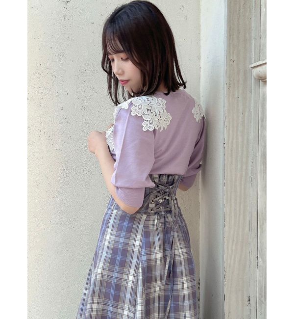 レースカラーコンパクト5分袖トップス|dazzlin(ダズリン)の通販