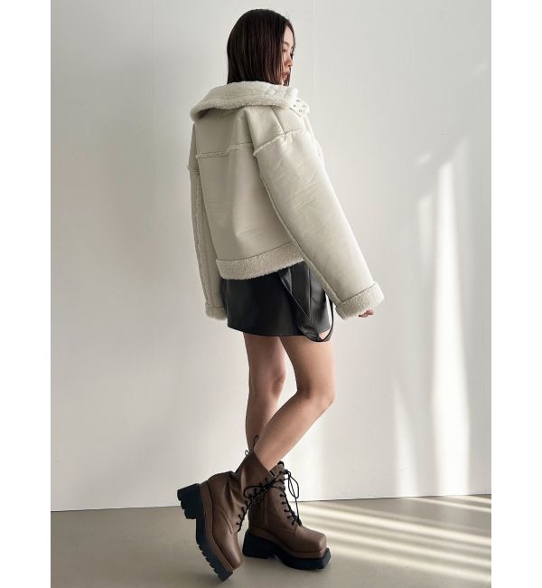 EMODA ショートフェイクムートンブルゾン（ブラック） -ファッション通販 FASHION WALKER