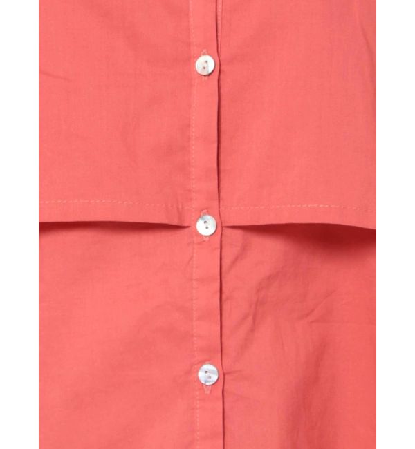 つやあり アングリッド ヨークデザイン ノーカラー シャツ サーモンピンク ビッグカラー シャツ/ブラウス(七分/長袖)