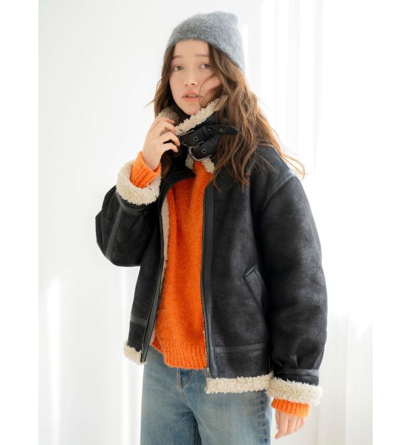 日本において販売 Ungrid フェイクムートンボアブルゾン moussy SLY