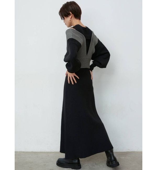 ベストレイヤードパターンニットワンピース