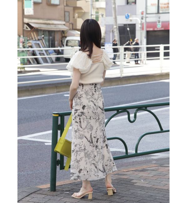 【新品未着用】ラグナムーン　ボタニカル　フラワー　ナロー　スカート
