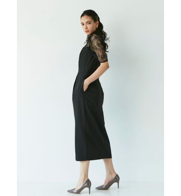 【WEB限定】LADYハーフスリーブレースカッティングドレス