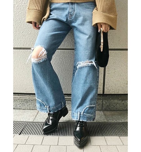 リバースデザインデニムワイドパンツ パンツ エヴリス Evris の通販