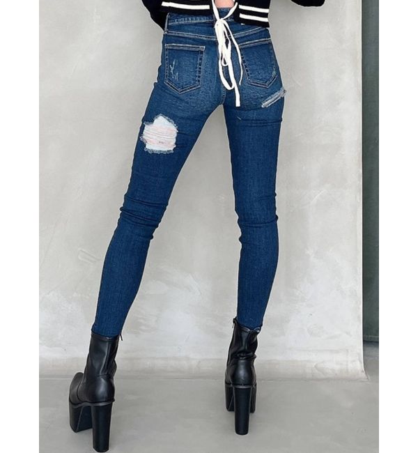M/W BOTH RIPPED スキニーデニムパンツ