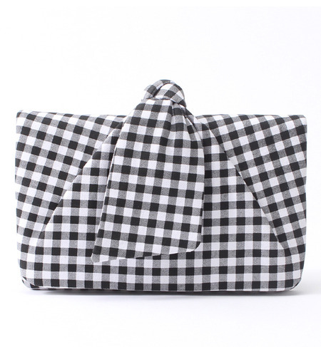 キャンバスリボンチェッククラッチバッグ