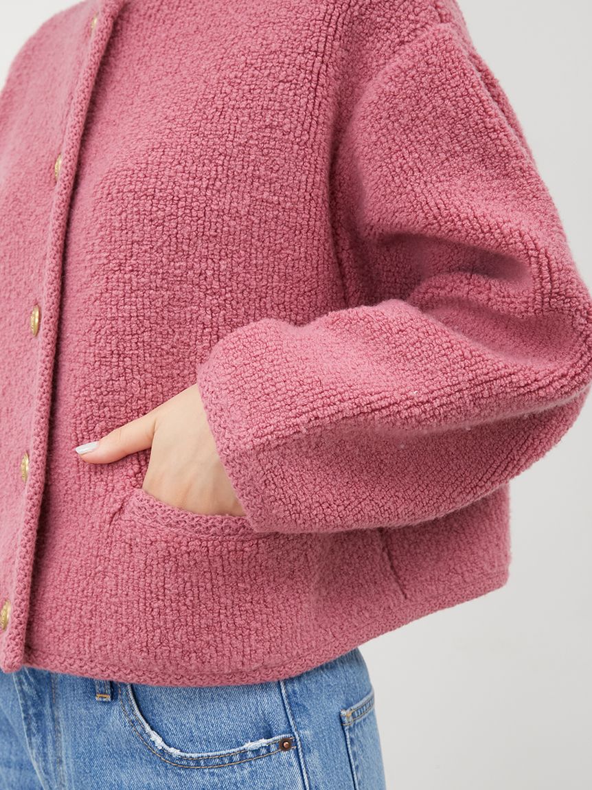 【WEB限定カラーあり】パイル編みショート丈金釦ニットジャケット
