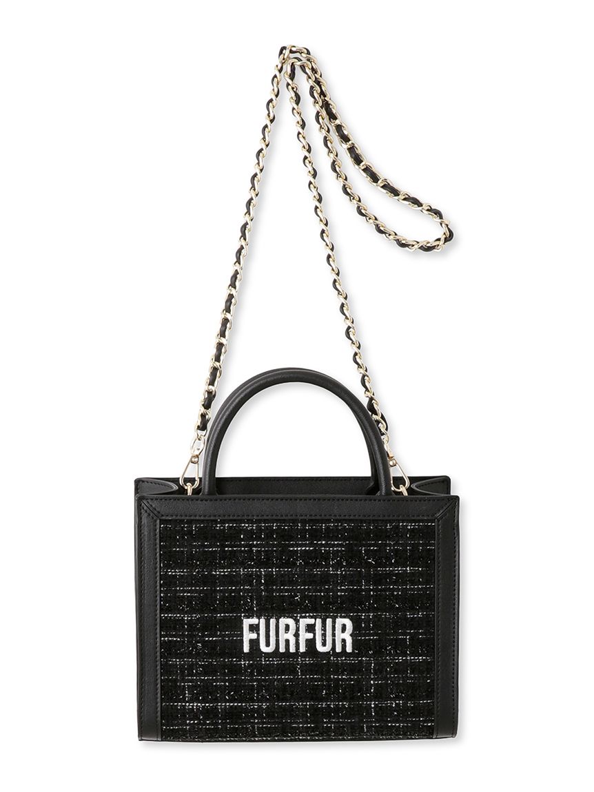 予約販売 FURFUR ブラックミックス ツイードロゴトートバッグ