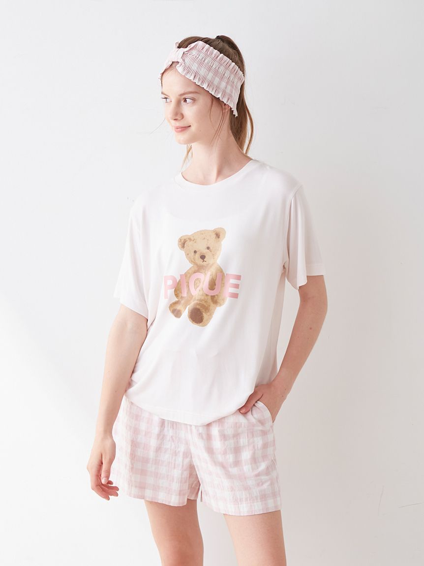 【ラッピング済み】PIQUEベア柄ワンポイントＴシャツ＆ギンガムチェック柄ショートパンツSET