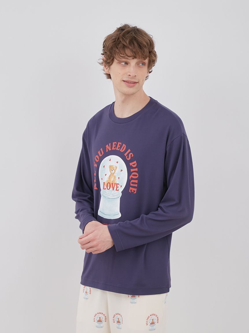 HOLIDAY】【HOMME】スノードームベアワンポイントロングTシャツ|gelato