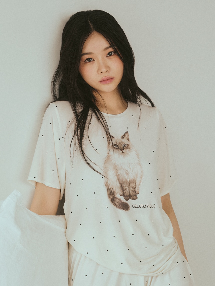 ONLINE限定】CATドット柄ワンポイントTシャツ＆ショートパンツ