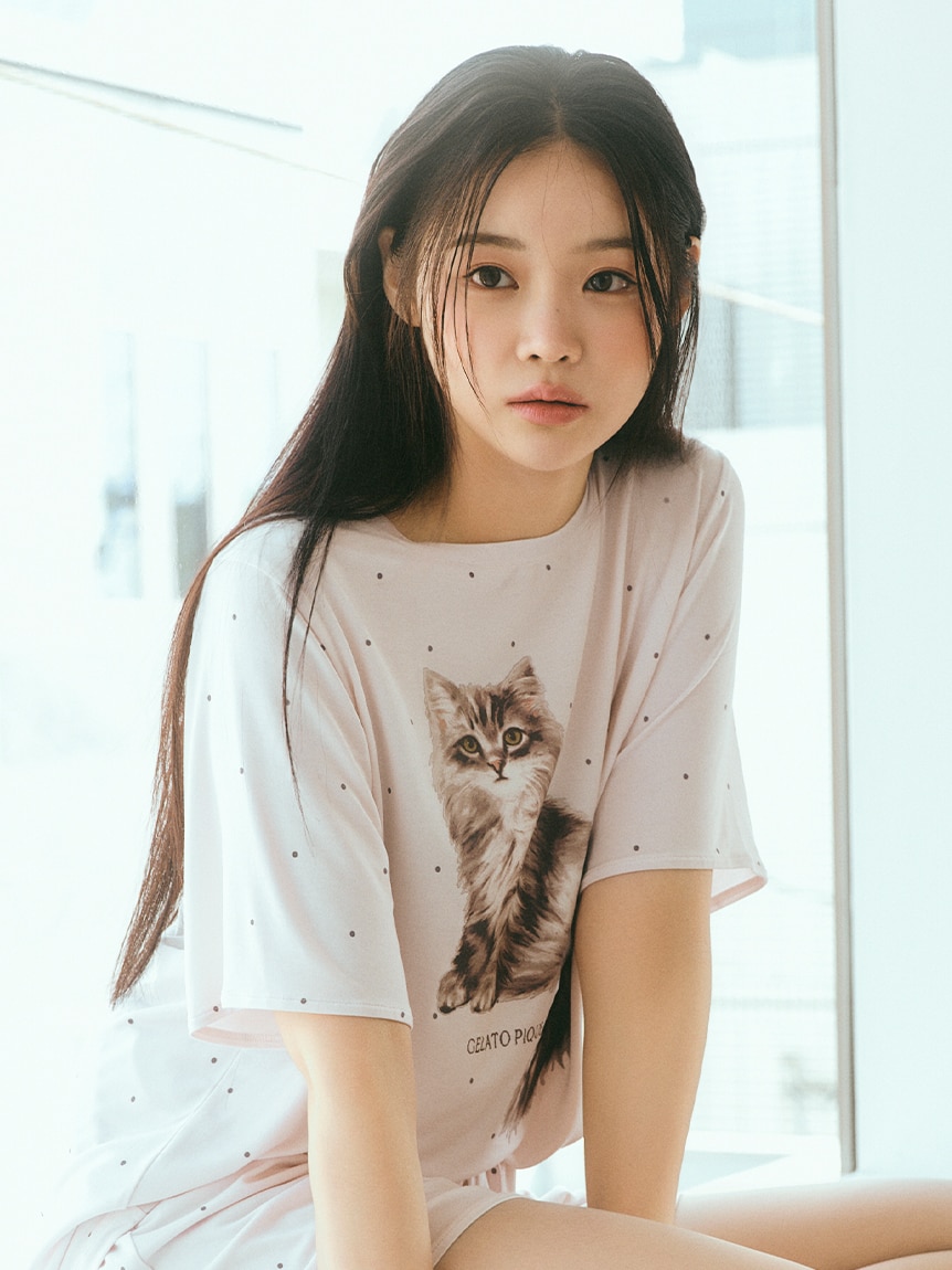【ONLINE限定】CATドット柄ワンポイントTシャツ＆ショートパンツセット