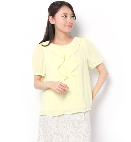 フロントフリルノーカラーブラウス