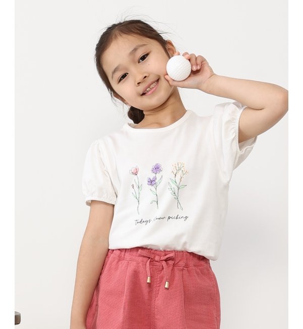 【イッカ/ikka】 USAコットン パフスリーブプリントTシャツ（120~160cm）