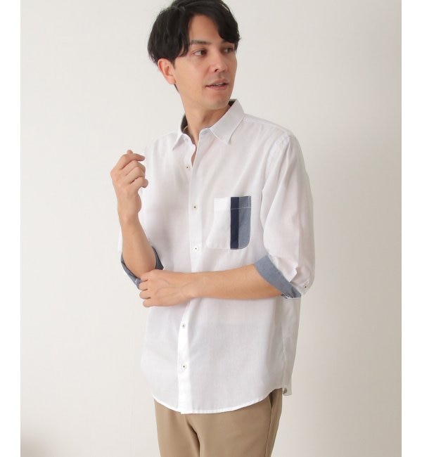 7分リネン混切り替えポケットシャツ|ikka(イッカ)の通販｜アイルミネ