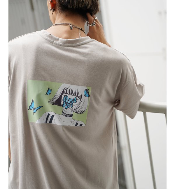 KisaバタフライイラストバックプリントTシャツ|VENCE share style